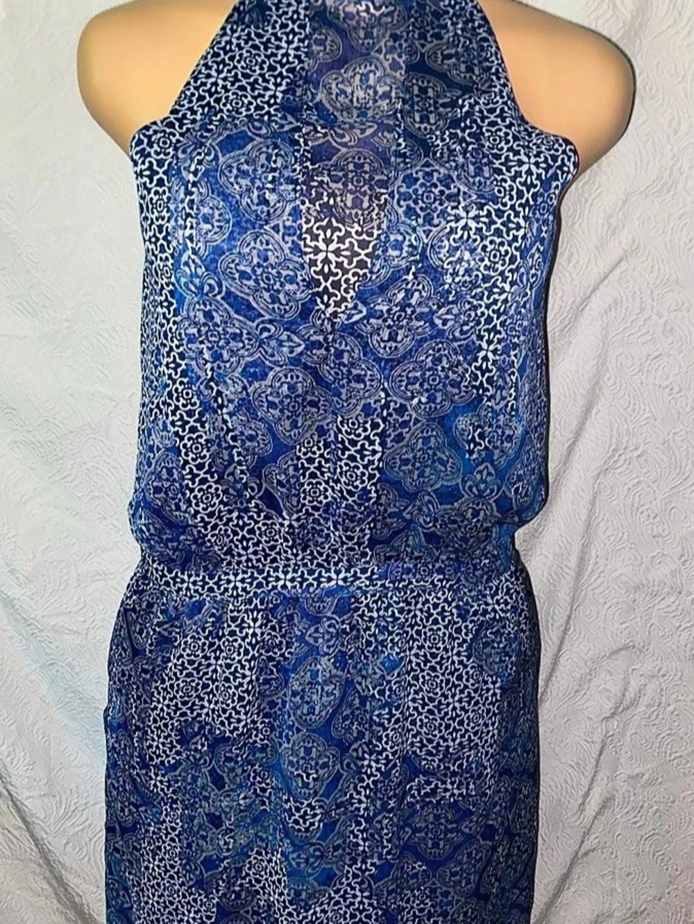 Banana Republic Paisley Halter Mini Dress in Blue & White Size 6